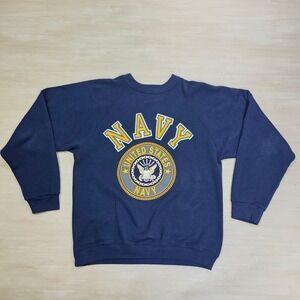 Vintage US Navy Crewneck Sweatshirt Adult Size Large Sleeve Blue Soffe Sweats